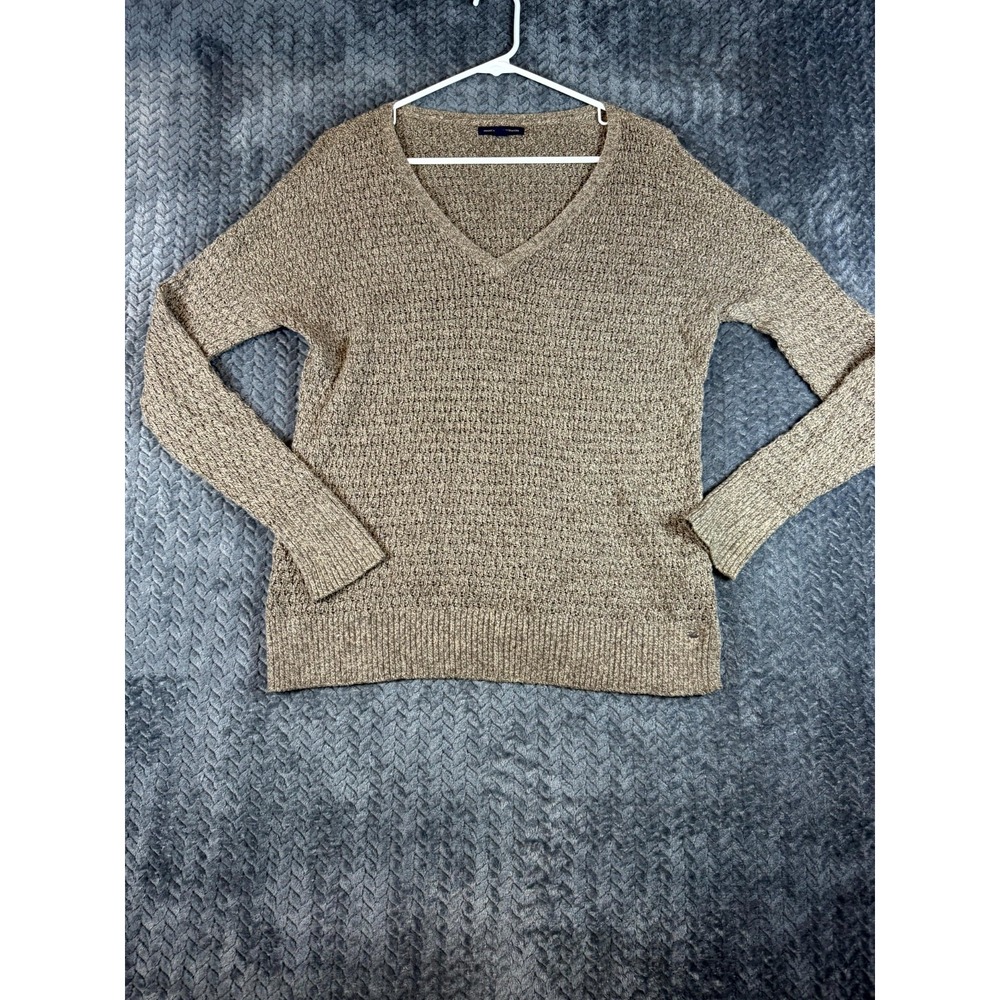 American Eagle Outfitters Sweater Womens Medium Brown V Neck Winter Crochet Knit